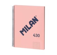 Milan Serie 1918 Cuaderno Espiral Formato A4 Cuadricula 5x5mm - 80 Hojas de 95 gr/m2 - Microperforado, 4 Taladros - Color Rosa