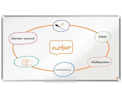 Nobo Premium Plus Pizarra Magnetica de Acero Lacado Panoramica 1220x690mm - Montaje en Esquina - Blanco