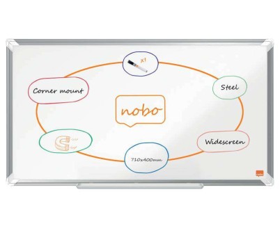 Nobo Premium Plus Pizarra Magnetica de Acero Lacado Panoramica 710x400mm - Montaje en Esquina - Blanco