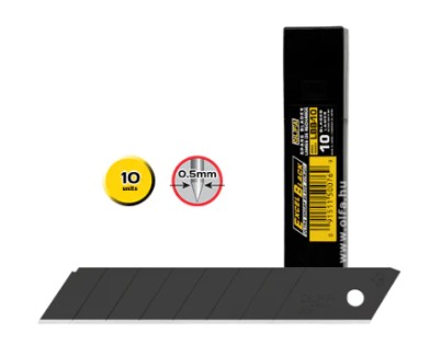 Olfa Pack de 10 Cuchillas de Respuesto Negras para Cutters Olfa - 8 Segmentos - Ancho 18mm