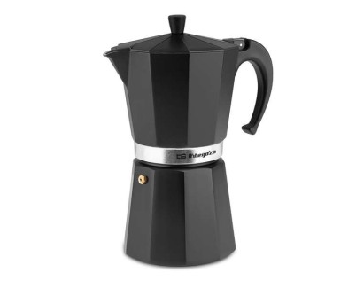 Orbegozo KFN 1210 Cafetera de Aluminio Negra - Capacidad para 12 Tazas - Mango Ergonomico - Valvula de Seguridad - Facil de Limpiar - Diseño Atractivo