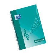 Oxford Cuaderno de Musica Espiral Formato Folio 20 Hojas - 15 Pentagramas Interlineado de 2mm - Tapa Blanda - Color Ice Mint