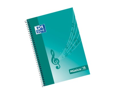 Oxford Cuaderno de Musica Espiral Formato Folio 20 Hojas - 15 Pentagramas Interlineado de 2mm - Tapa Blanda - Color Ice Mint