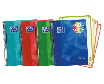 Oxford School Lagoon A5+ Europeanbook - Tapa de Plastico Resistente - 120 Hojas Cuadriculadas 5x5 - 50% mas Hojas Gratis