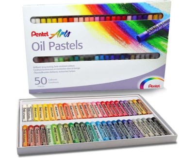 Pentel Oil Pastels Pack de 50 Pasteles Oleo - Blandos, Cremosos y de Secado Lento - Colores Surtidos