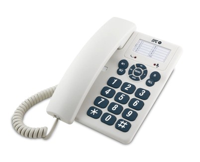 SPC Original Telefono Fijo Teclas Extragrandes - Diferentes Niveles de Timbre - 3 Memorias Directas - Para Mesa y Pared - Color Blanco