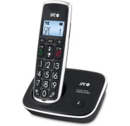 SPC Telefono Fijo Inalambrico para Mayores - Teclas y Numeros Extragrandes - Volumen de Auricular Amplificado - Agenda y 2 Memorias Directas - Identificador de Llamadas y Manos Libres - Pilas Recargables - Version Duo - Color Negro