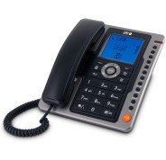 SPC Telefono Fijo Office Pro - Pantalla Iluminada Azul - Teclas Grandes - Memorias Directas - Manos Libres - Identificador de Llamadas - Funciones de Oficina - Diseño Elegante - Color Negro