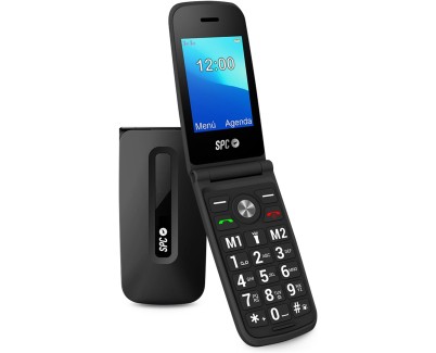 SPC Titan Telefono de Tapa - Diseño Funcional y Elegante - Botones y Teclas Grandes - Acciones Inteligentes de Ayuda - Acceso Directo a Dos Contactos - Volumen Extra Alto - Cargador USB Tipo C - Color Negro