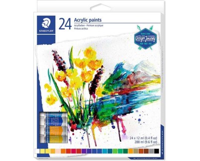 Staedtler 8500 Pack de 24 Tubos de Pintura Acrilica - Facil de Mezclar - Para Amplia Variedad de Superficies - Colores Surtidos