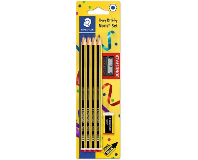 Staedtler Noris 120 Pack de 8 Lapices de Grafito Hexagonales + Goma de Borrar + Sacapuntas - Mina HB Ultrarresistente de 2mm - Madera de Bosques Sostenibles