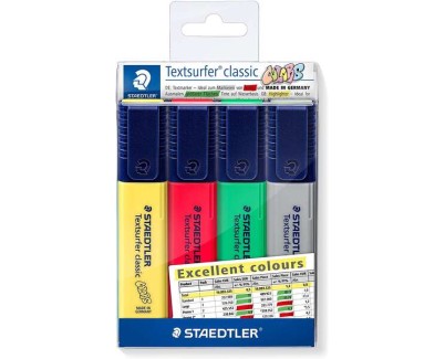 Staedtler Textsurfer Classic 364 Pack de 4 Marcadores Fluorescentes - Punta  Biselada 1 - 5mm Aprox - Secado Rapido - Colores Surtidos