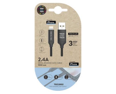 TechOneTech Cable USB-A Macho a Lightning Macho 1m - Recubierto de Nylon Trenzado