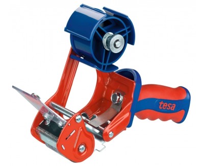 Tesa 6400 Comfort Precintadora para Rollos de hasta 50mm - Sistema de Cuchilla Protegida - Tension Ajustable Manualmente - Color Rojo/Azul