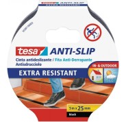 Tesa Cinta Adhesiva Antideslizante 25mm x 5m - Extremadamente Fuerte y Duradera - Adhesion muy Fuerte - Se puede Cortar a Mano - Color Negro