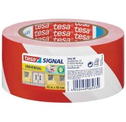 Tesa Cinta Adhesiva de Señalizacion 50mm x 66m - Ideal para Señalizar Obstaculos Permanentes - Adhesivo sin disolventes - Color Rojo/Blanco