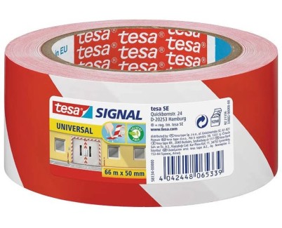 Tesa Cinta Adhesiva de Señalizacion 50mm x 66m - Ideal para Señalizar Obstaculos Permanentes - Adhesivo sin disolventes - Color Rojo/Blanco