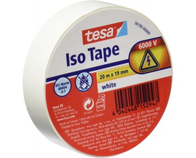 Tesa Cinta Aislante 19mm x 20m - Fabricada en PVC - Para Reparar, Aislar y Agrupar todo tipo de Cables Electricos - Color Blanco