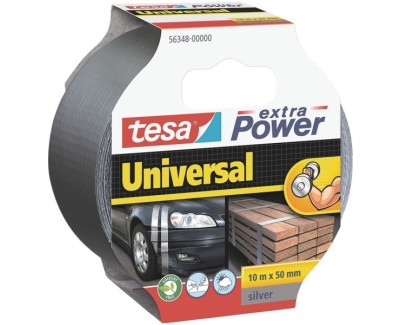 Tesa Extra Power Universal Cinta Adhesiva Multiusos 50mm x 10 Metros - Fuerte Poder de Pegado - Se Rompe Facilmente con la Mano - Resistente a la Intemperie - Color Gris