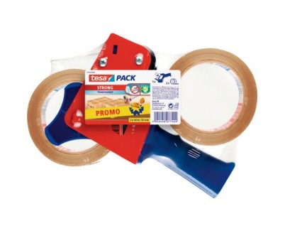 Tesa Pack de Precintadora + 2 Rollos de Precinto Transparente 50mm x 66 Metros