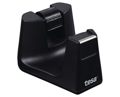 Tesa Smart Easy Cut Portarrollos de Sobremesa - Para Utilizar con una Mano - Cuchilla de Sierra - Ocupa muy poco Espacio - Color Negro