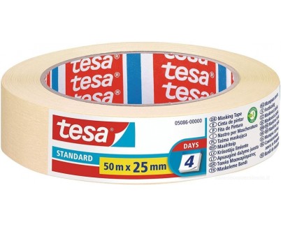 Tesa Standard Cinta de Pintor 25mm x 50m - Fabricada en Papel - Libre de Disolventes - No deja Residuos