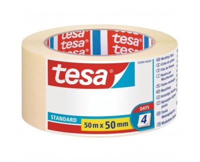 Tesa Standard Cinta de Pintor 50mm x 50m - Fabricada en Papel - Libre de Disolventes - No deja Residuos