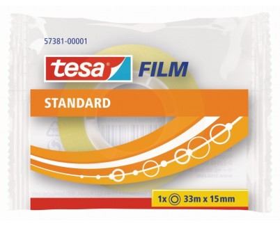 Tesa Tesafilm Standard Cinta Autoadhesiva Transparente 15mmx33m - Buena Adherencia y Alta Resistencia a la Luz UV - Sin PVC