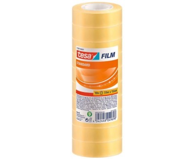 Tesa Tesafilm Standard Pack de 10 Cintas Autoadhesivas Transparentes 15mmx33m - Buena Adherencia y Alta Resistencia a la Luz UV - Sin PVC