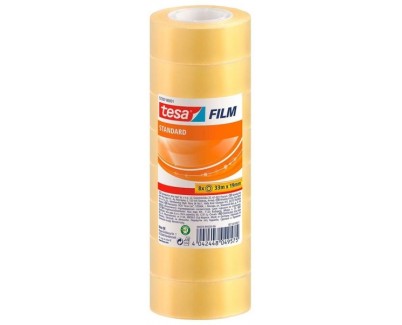 Tesa Tesafilm Standard Pack de 8 Cintas Autoadhesivas Transparentes 19mmx33m - Buena Adherencia y Alta Resistencia a la Luz UV - Sin PVC