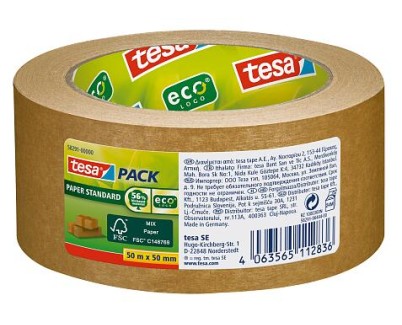 Tesa Tesapack Paper Standard Cinta Adhesiva de Papel 50mmx50m - Hecho con 56% de Materiales Biodegradables - Papel Procedente de Bosques Certificados FSCTM - Color Marron