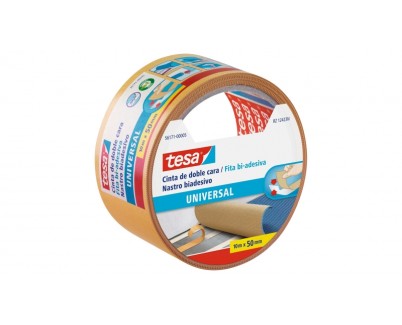 Tesa Universal Cinta Adhesiva Doble Cara 50mm x 10 Metros - Para Fijar Moquetas en Diferentes Superficies - Para Manualidades y Decoracion - Color Blanco