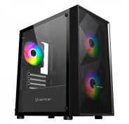 Unykach MIR B200 Caja Gaming Micro ATX, Mini ITX - Lateral de Vidrio Templado - 3.5\", 2.5\" - USB-A 2.0, 3.0 y Audio - 3 Ventiladores 120mm ARGB Instalados - Soporta Refrigeracion Liquida