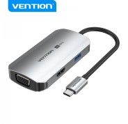 Vention Docking Station 4 en 1 USB-C a HDMI 4K/VGA/USB 3.0/PD - 0.15m - Aluminio Gris