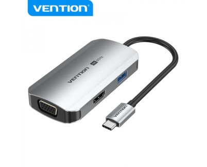 Vention Docking Station 4 en 1 USB-C a HDMI 4K/VGA/USB 3.0/PD - 0.15m - Aluminio Gris