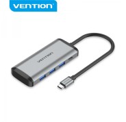 Vention HUB 6 en 1 USB-C a 3xUSB3.0/TF/SD/PD - 0.15m - Aluminio Gris