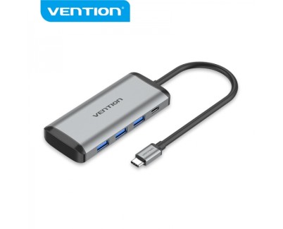 Vention HUB 6 en 1 USB-C a 3xUSB3.0/TF/SD/PD - 0.15m - Aluminio Gris