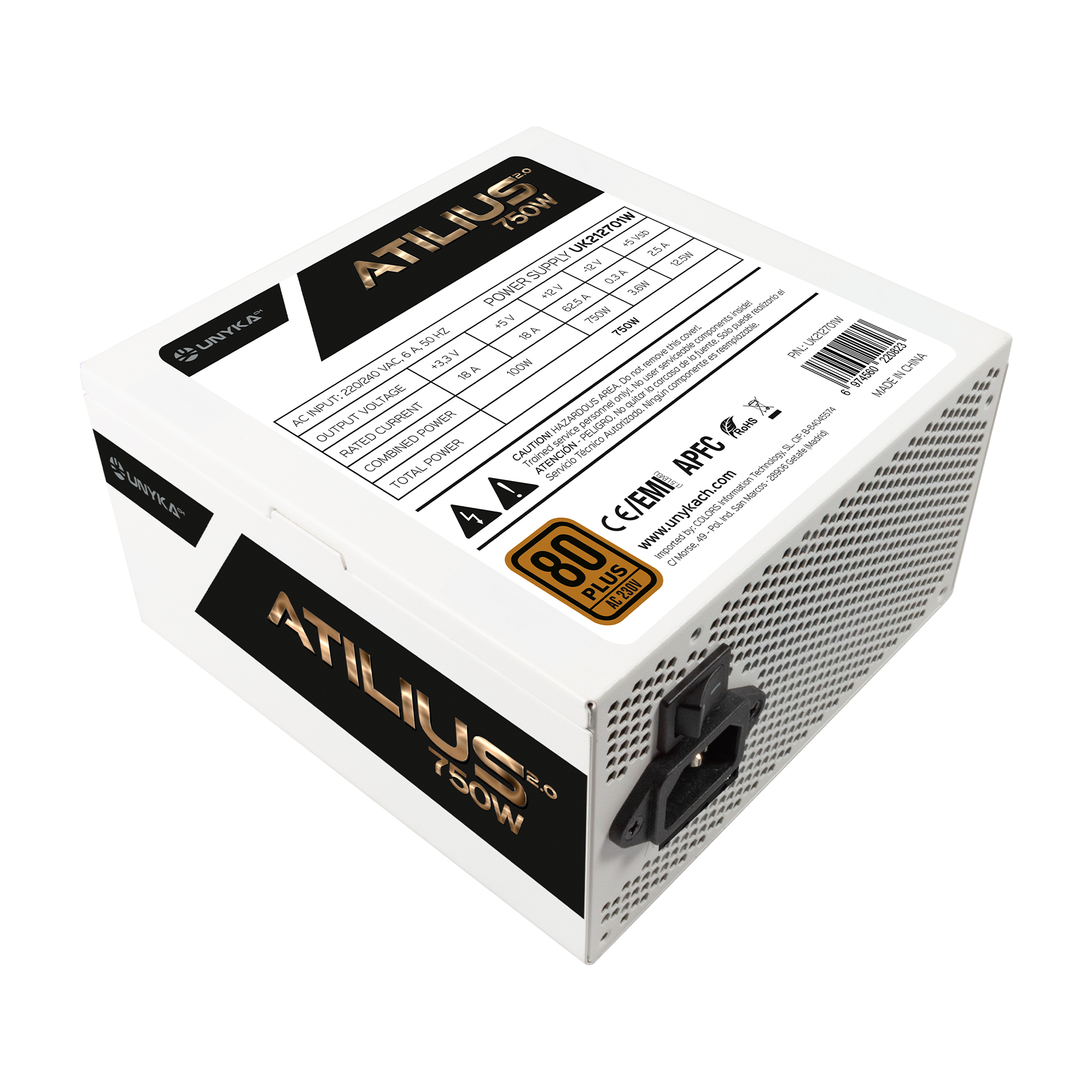UNYKAch - Fuente de Alimentación ATX Atilius RGB White 750W Full